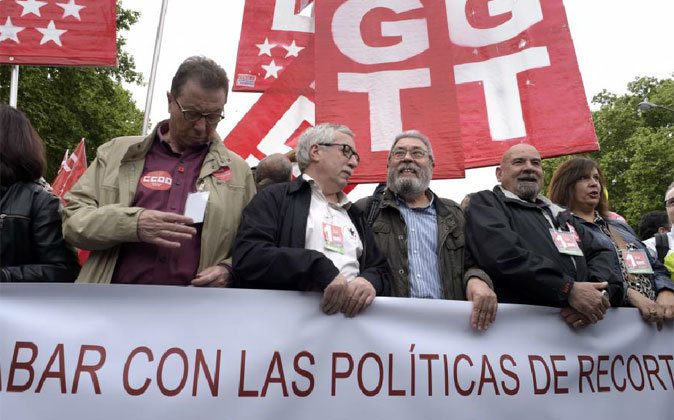 Los líderes sindicales en la manifestación del Primero de Mayo.