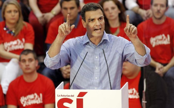 El secretario general del PSOE, Pedro Sánchez, ayer, en Gijón.