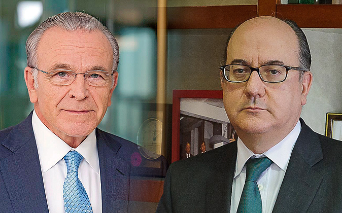 Los presidentes de Ceca y AEB, Isidro Fainé y José María Roldán,...