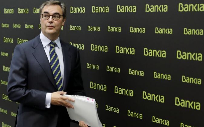 El consejero delegado de Bankia durante la rueda de prensa de...