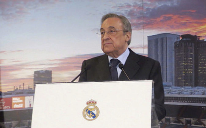 El presidente del Real Madrid, Florentino Pérez, en su discurso de la...