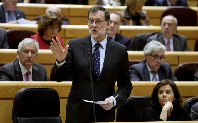 El presidente del Gobierno, Mariano Rajoy, esta tarde en el pleno del...