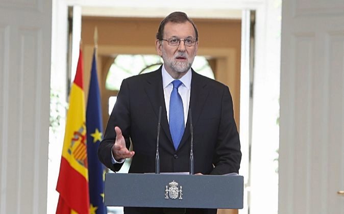 El presidente del Gobierno, Mariano Rajoy, en su comparecencia de hoy...