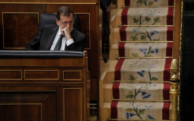 El presidente del Gobierno, Mariano Rajoy, hoy durante la sesión de...