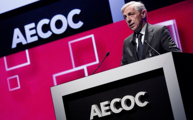Javier del Campo, presidente de Aecoc, durante su intervención en...