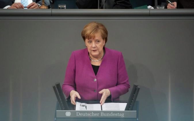 La canciller alemana, Angela Merkel, ayer durante una sesión del...