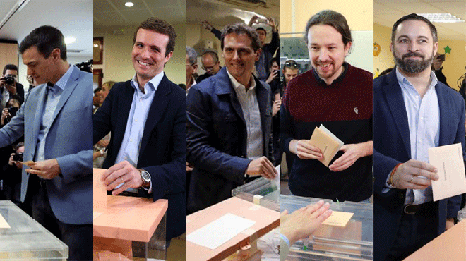 De izquierda a derecha, Pedro Snchez, candidato del PSOE a la...