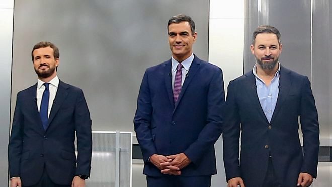 Pablo Casado, Pedro Sánchez y Santiago Abascal.
