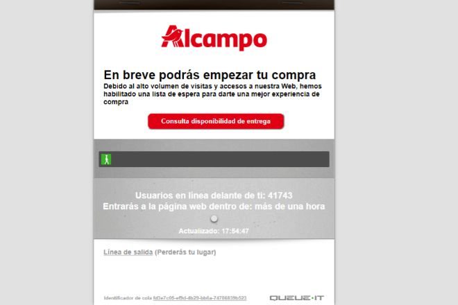 Cola virtual de Alcampo para hacer la compra online.