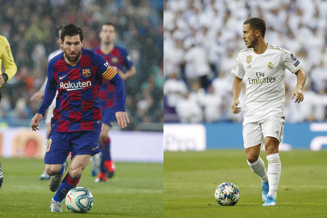 Los futbolistas Lionel Messi (izquierda) y Eden Hazard.