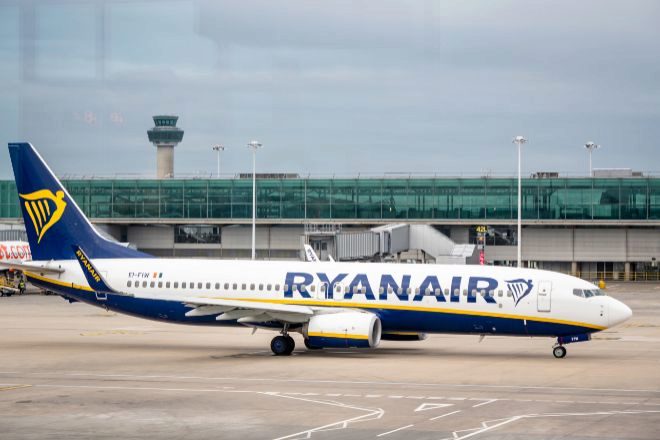 Avin de Ryanair en el aeropuerto de Standsted, en Reino Unido.