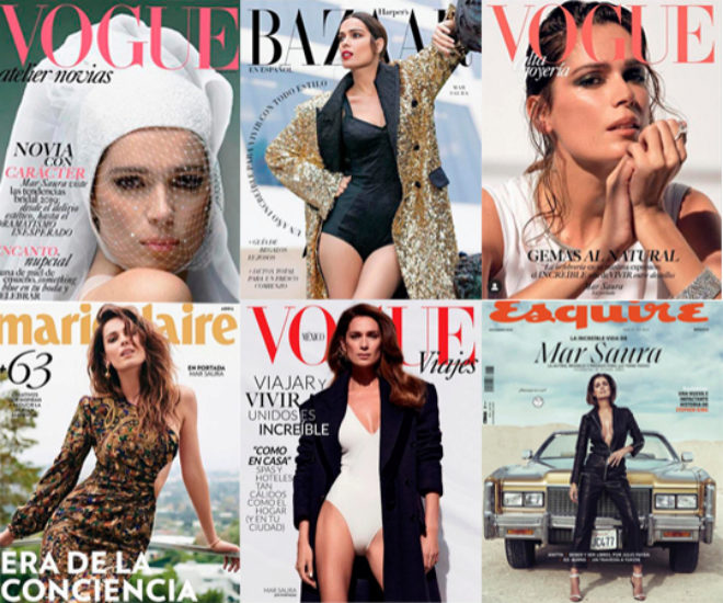 Chica de portada en México. Vogue Novias, junio de 2019; Harpers Bazaar, diciembre y enero de 2020; Vogue Joyas, marzo de 2020; Marie Claire, abril de 2020; Vogue Viajes, octubre de 2020; Esquire, noviembre de 2020.