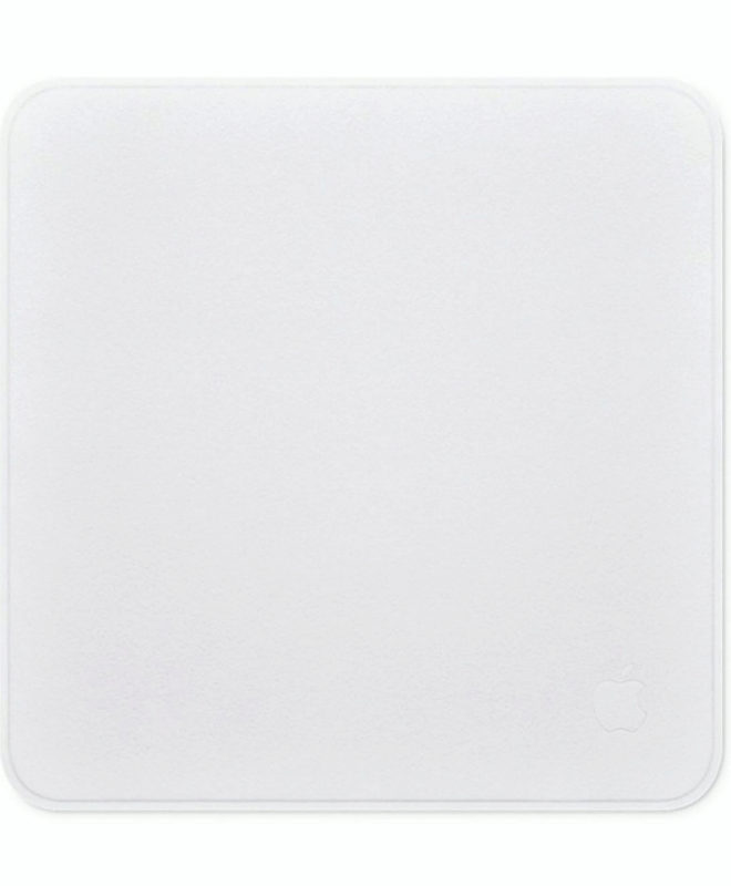 Paño de limpieza de Apple, blanco y con el logo de la compañía.