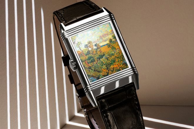 La obra "Puesta de sol en Montmajour" de Vincent Van Gogh, esmaltado en el fondo de la caja. 109.000 euros. 