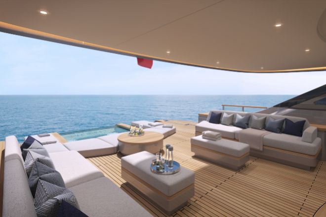 El Oasis 34M tiene varias terrazas para disfrutar de la brisa marina y el oleaje.