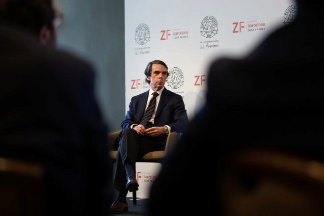 El expresidente del Gobierno, José María Aznar, este miércoles en el Círculo Ecuestre de Barcelona.