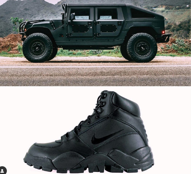 Modelo Nike Rhyodomo inspirado directamente en un Hummer negro.