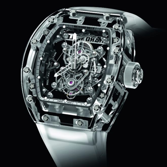 El RM 56-02 Tourbillon Sapphire ha sido el reloj ms caro de Richard Mille que ha aparecido en su catlogo hasta la fecha. Lanzado hace ocho aos, este reloj con caja de zafiro se realiz en edicin limitada de 10 piezas, con un precio que rondaba los dos millones de euros. 