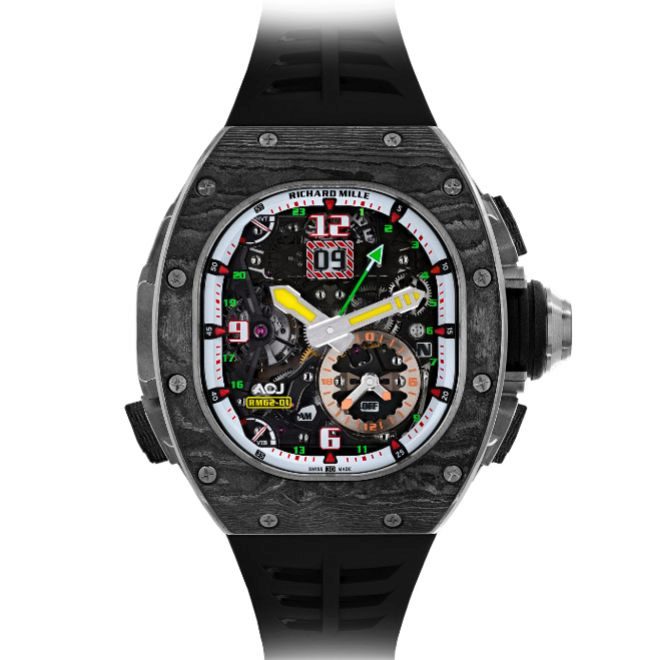 El RM 62-01 Manual Winding Tourbillon Vibrating Alarm ACJ es actualmente el reloj ms caro del catlogo de Richard Mille, con un precio de 1,17 millones de euros, sin impuestos. 