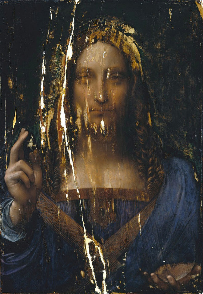 El cuadro Salvator Mundi, atribuido a Leonardo Da Vinci, antes de ser restaurado.
