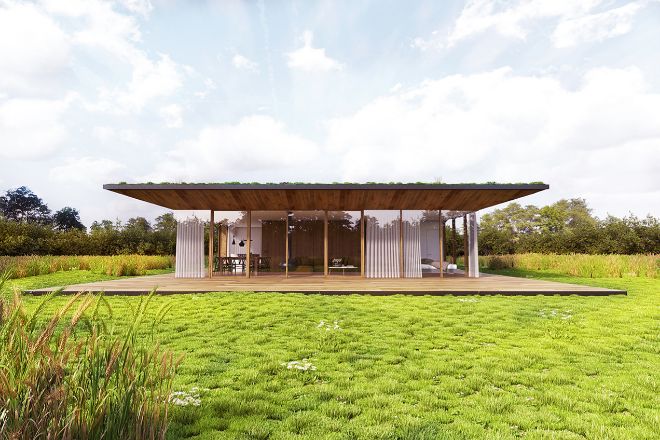 Green Nest House es una casa modular y preindustrializada en madera bajo principios de la economa circular. 