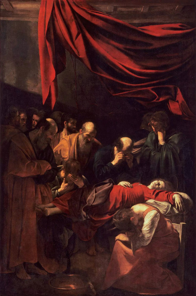 Muerte de la Virgen (1601) por Caravaggio.