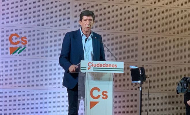 El líder de Ciudadanos en Andalucía, Juan Marín, anoche, tras anunciar su dimisión.
