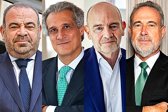 Gabriel Escarrer, vicepresidente ejecutivo y CEO de Meliá; Raúl González, CEO de EMEA de Grupo Barceló; Ramón Aragones es el CEO de NH Hotel Group; y Luis Riu es consejero delegado de RIU Hotels & Resorts.
