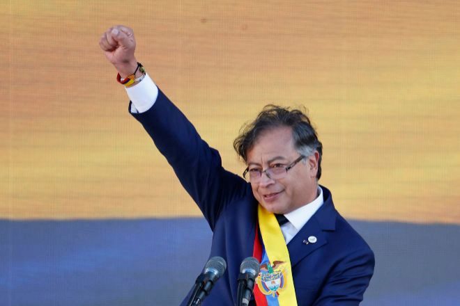 El presidente de Colombia, Gustavo Petro, pronuncia su discurso de investidura el pasado 7 de agosto en la Plaza Bolívar de Bogotá (Colombia).
