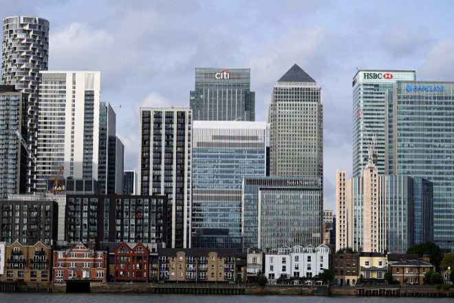 Imagen del distrito financiero londinense de Canary Wharf.