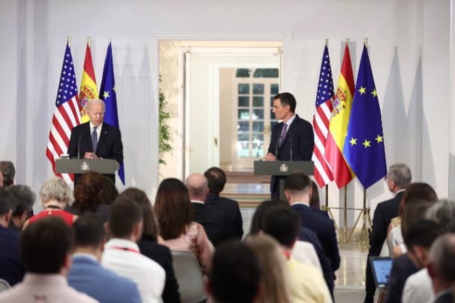 El presidente de los Estados Unidos, Joe Biden, y el del Gobierno español, Pedro Sánchez.