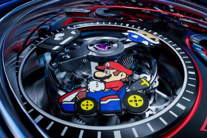 Una imagen detalle de la figura de Mario Kart en los relojes de la colaboracin de Tag Heuer y Nintendo.