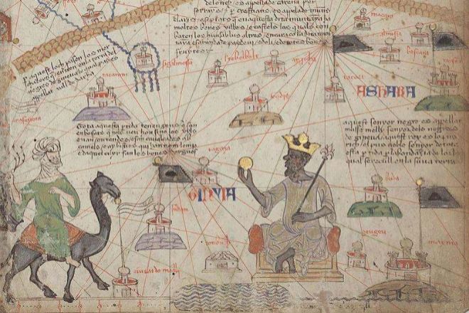 Representación de Musa en el Atlas Catalán de 1375, considerado uno de los primeros libros de mapas de la historia.