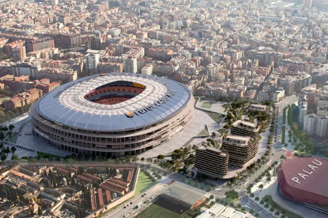 El Camp Nou será el centro del Espai Barça. A su derecha, el futuro Palau Blaugrana.
