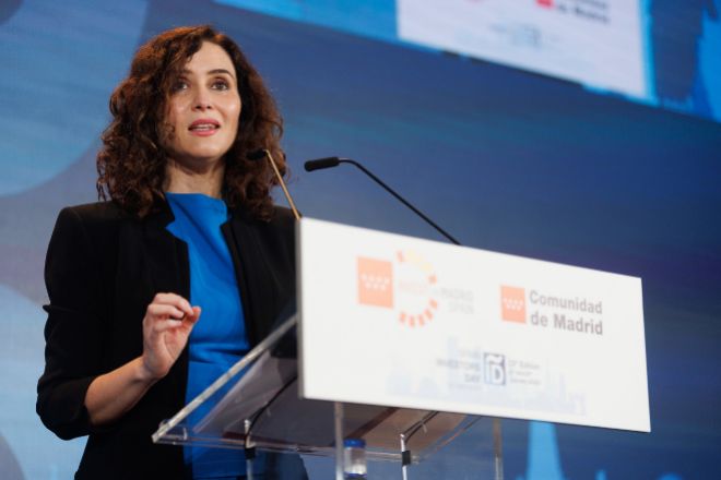 La presidenta de la Comunidad de Madrid, Isabel Díaz Ayuso, durante su intervención en la  XIII Edición del Foro Spain Investors Day, en Madrid.