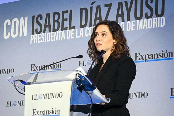 La presidenta de la Comunidad de Madrid, Isabel Díaz Ayuso, hoy durante el acto organización por EXPANSIÓN y El Mundo.