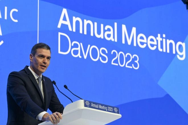 El presidente del Gobierno español, Pedro Sánchez; durante su intervención en el Foro Económico Mundial celebrado en Davos (Suiza).