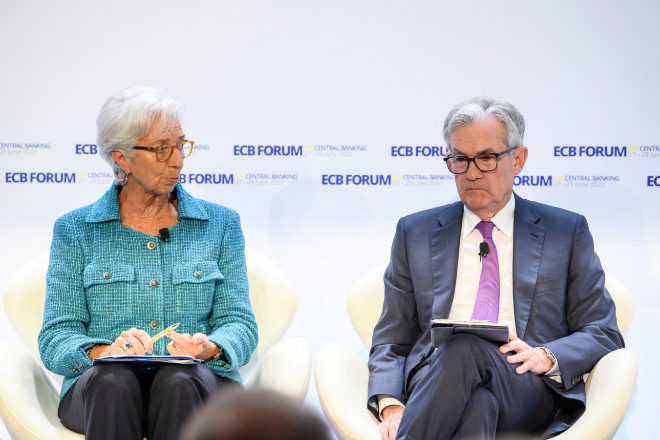 Christine Lagarde, presidenta de Banco Central Europeo, y Jerome Powell, presidente de la Reserva Federal.