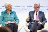 Christine Lagarde, presidenta del BCE, y Jerome Powell, presidente de...