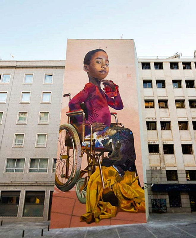 Mural tipo arte callejero sobre integracin y empoderamiento