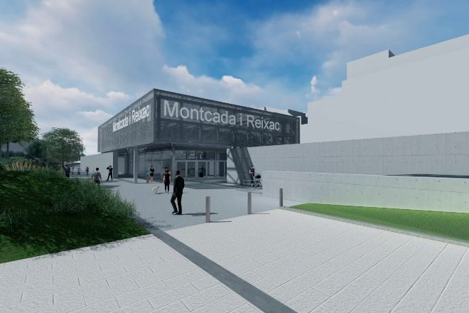 Reproducción virtual estación de tren de Cercanías de Montcada i Reixac (Barcelona), de la R2.