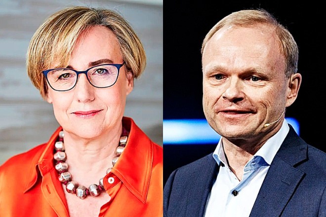 Margherita Della Valle, CEO interina de Vodafone, y Pekka Lundmark, presidente y CEO de Nokia.