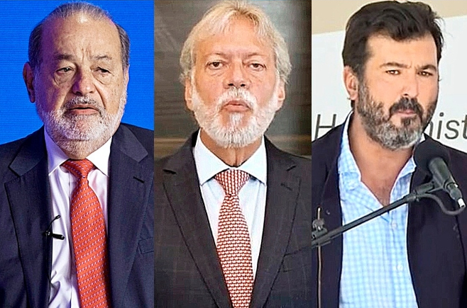 Carlos Slim, accionista de control de FCC; Luis Amodio, presidente de OHLA, y  José Miguel Bejos, que quiere ser el socio de control de DF.