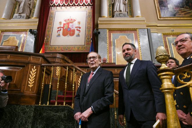 Ramón Tamames y Abascal hoy en el Congreso de los Diputados.