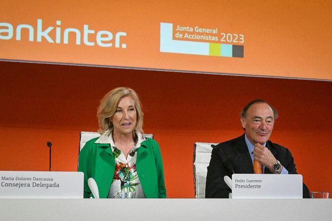 La CEO de Bankinter, María Dolores Dancausa y el presidente de Bankinter, Pedro Guerrero.