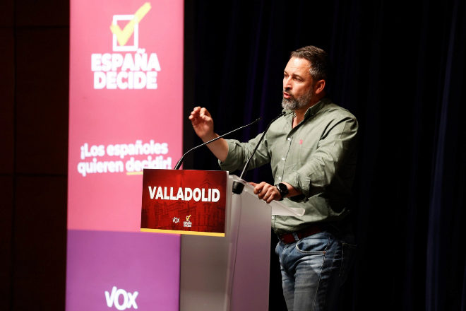 El presidente de VOX, Santiago Abascal, este viernes en Valladolid.