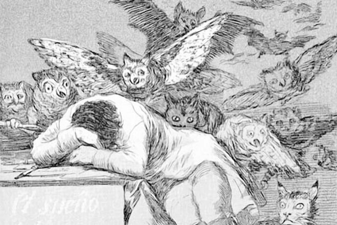 'El sueño de la razón produce monstruos' es un aguafuerte de la serie de los 'Caprichos' (el número 43) de Francisco de Goya.