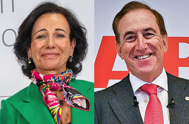 Ana Botín, presidenta de Banco Santander, y Antonio Huertas, presidente de Mapfre.