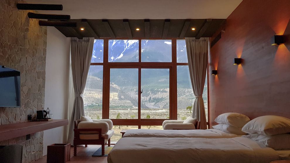 Vista desde una de las habitaciones del Shinta Mani Mustang en Nepal.