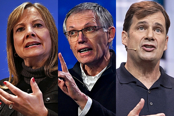 Mary Barra, presidenta y CEO de General Motors; Carlos Tavares, consejero delegado de Stellantis; y Jim Farley, presidente y CEO de Ford.